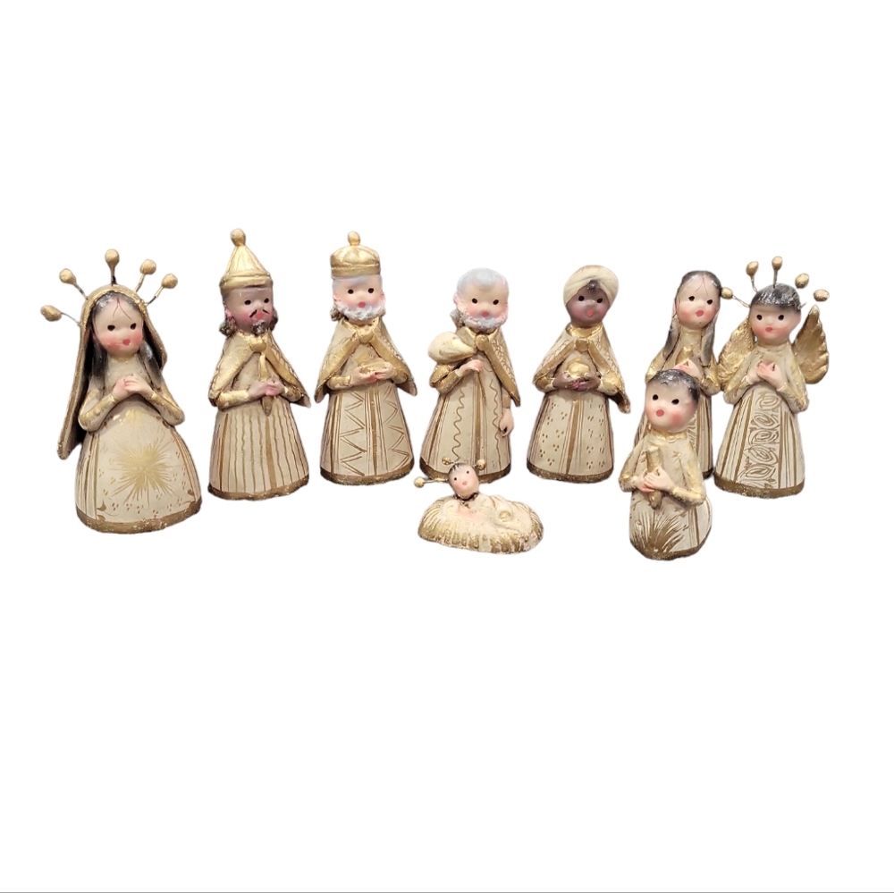 Vintage Nine Piece Mexican Handmade Nativity Set